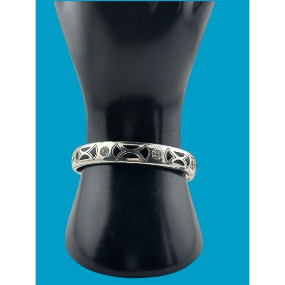 Brighton Capella Black Enamel Rhinestone Magnetic Clasp Hinged Bracelet - Picture 6 of 9